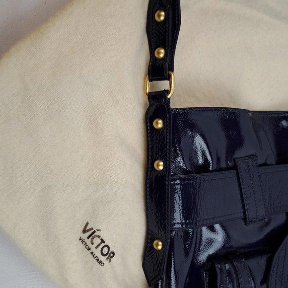 Victor Alfaro Patent Leather Purple Shoulder Bag Large Tote Style with Dust Bag - Picture 12 of 16